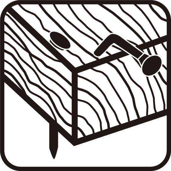 Wood with nails